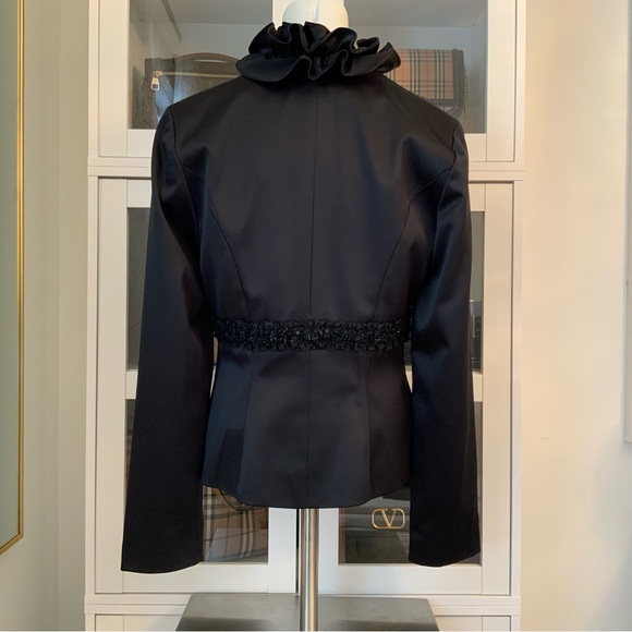 JS Collection Vintage Black Evening Jacket Ruffles Satiny Size 4 - Picture 9 of 11